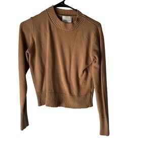 Anna Dani Womens Tan Ribbed Crew Neck Long Sleeve Cropped Sweater‎ M Preppy